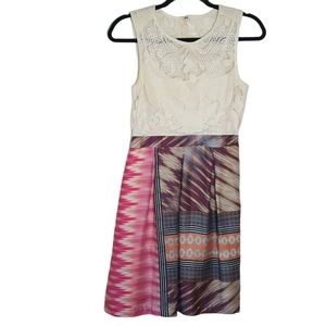Anthropologie Cream and Multicolor Patterned Dress
